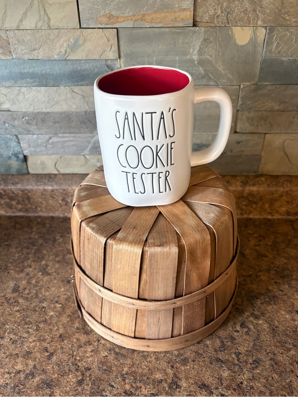 Rae Dunn Santa's Cookie Tester Mug - White Exterior with Red Interior